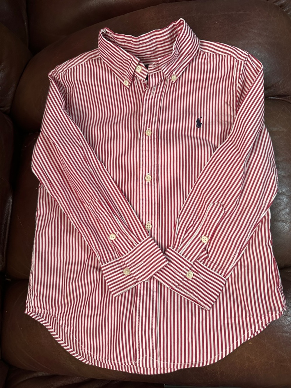 Kids size 5-Polo Ralph Lauren Red & White Striped Button-Down Shirt